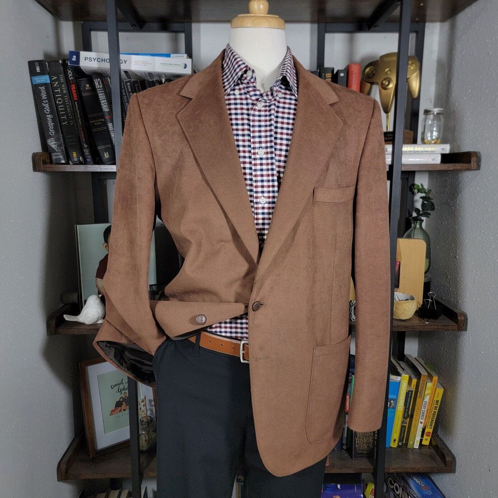 VTG Woff Farah Men's Suede Sport Coat Blazer Two Button Brown Size 44L